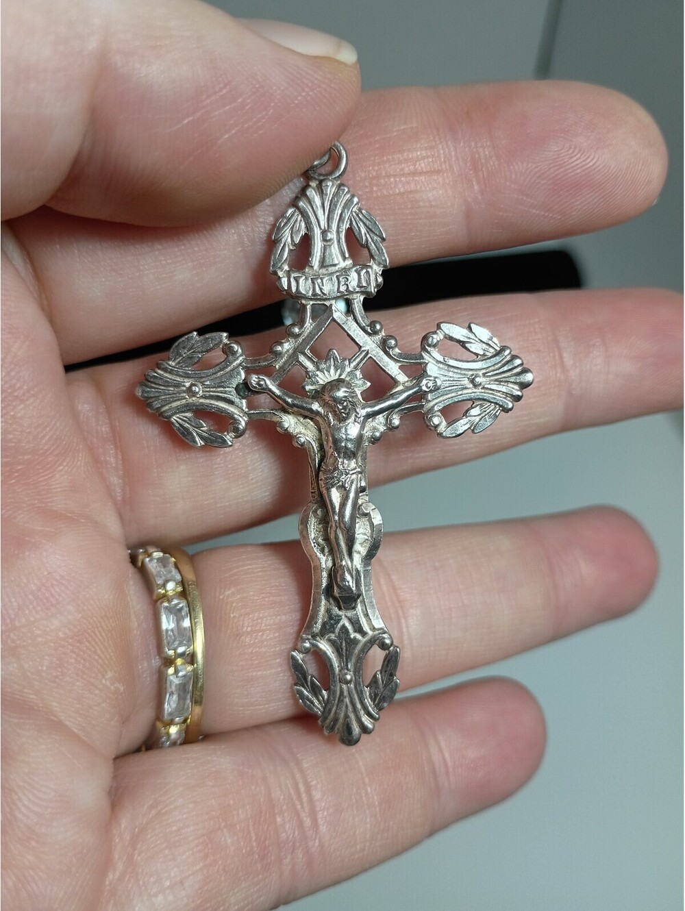 1930s Vintage Silver Catholic Rosary Necklace with Crucifix and Sacred Heart
